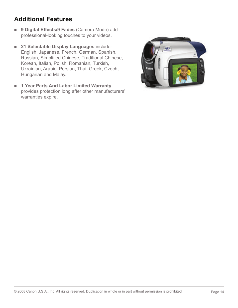 Additional features | Canon 2694B001 User Manual | Page 14 / 18