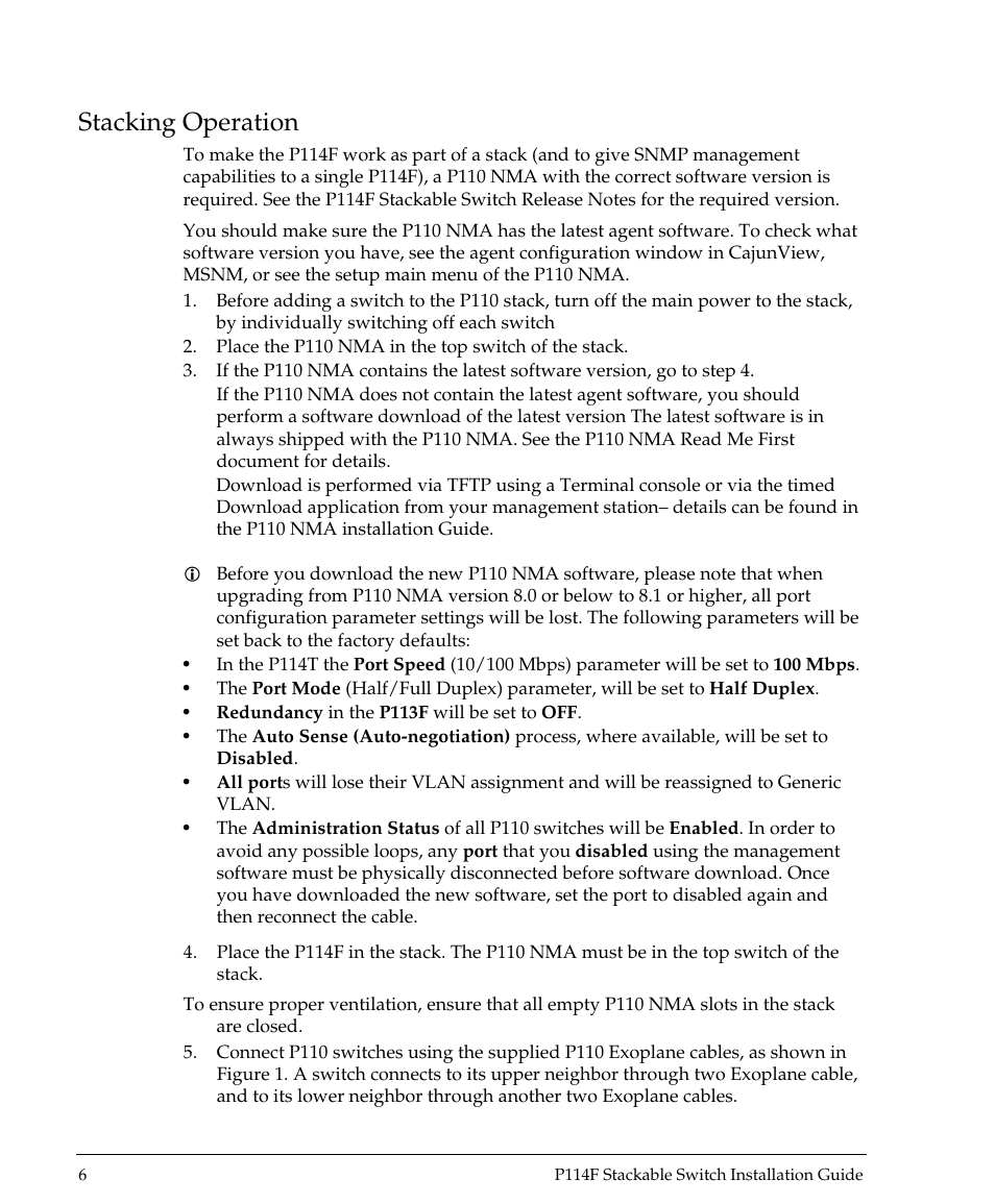 Stacking operation | Avaya P114F User Manual | Page 8 / 14