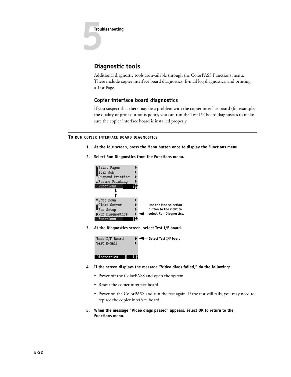 Diagnostic tools, Copier interface board diagnostics | Canon COLORPASS-Z6000 PS-NX6000 User Manual | Page 128 / 144