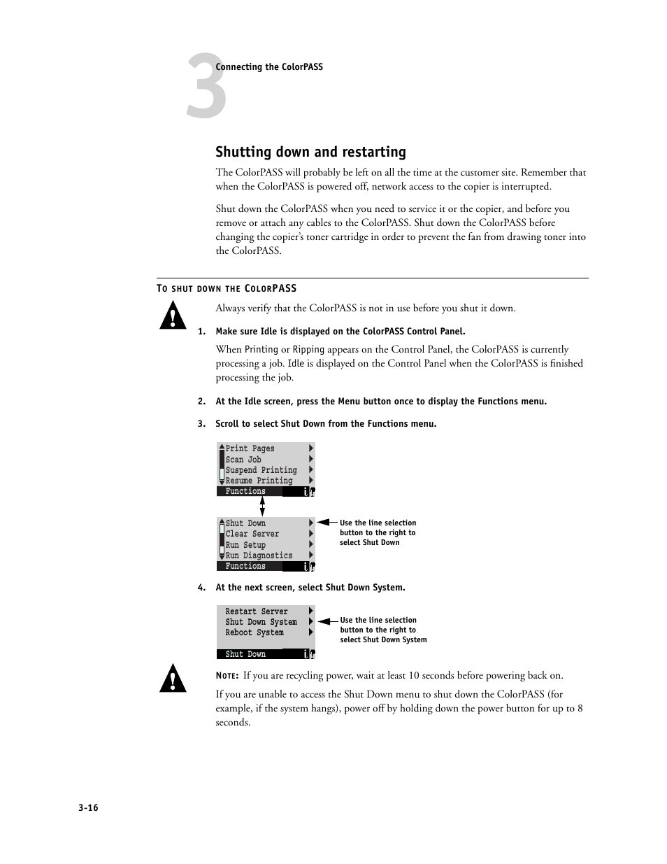 Shutting down and restarting | Canon COLORPASS-Z6000 PS-NX6000 User Manual | Page 44 / 144