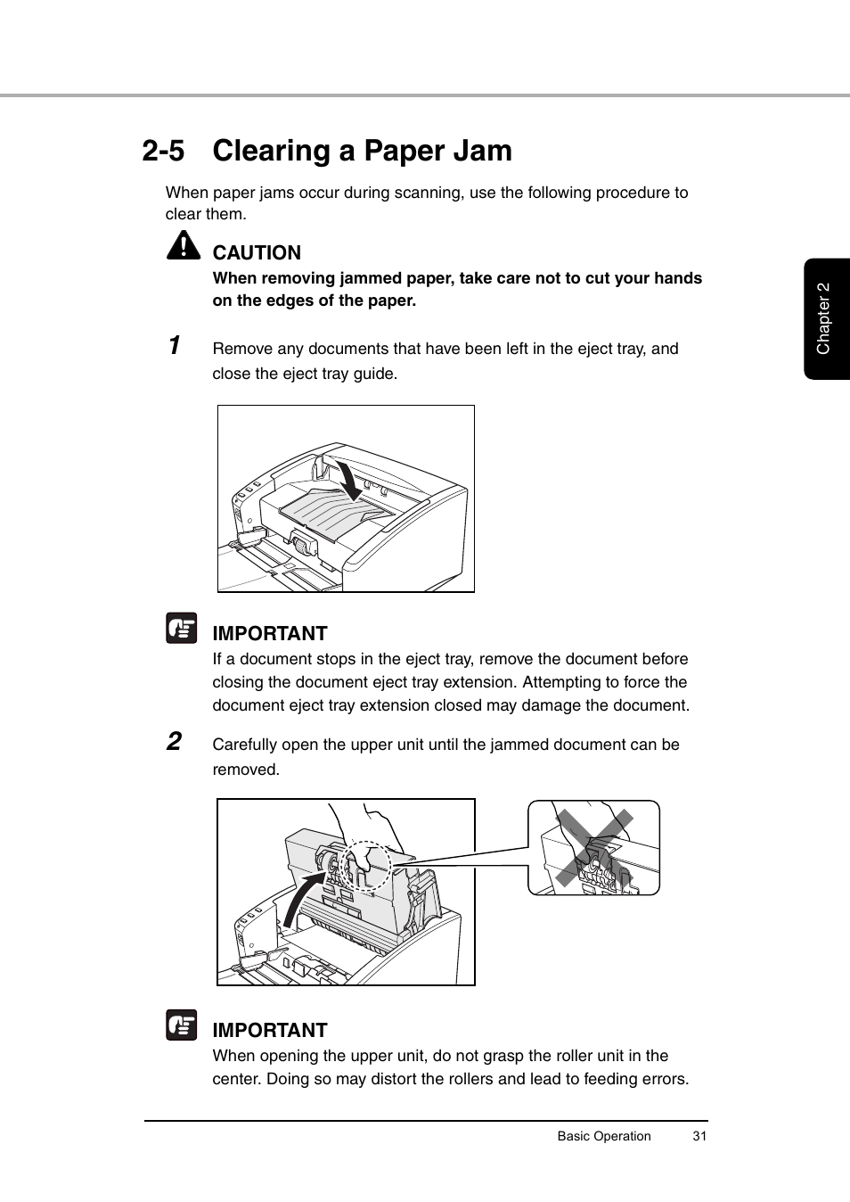 5 clearing a paper jam, Clearing a paper jam | Canon DR-6010C User Manual | Page 35 / 61
