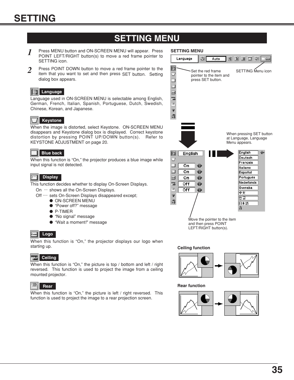 35 setting, Setting menu | Canon LV-7355 LV-7350 User Manual | Page 35 / 48