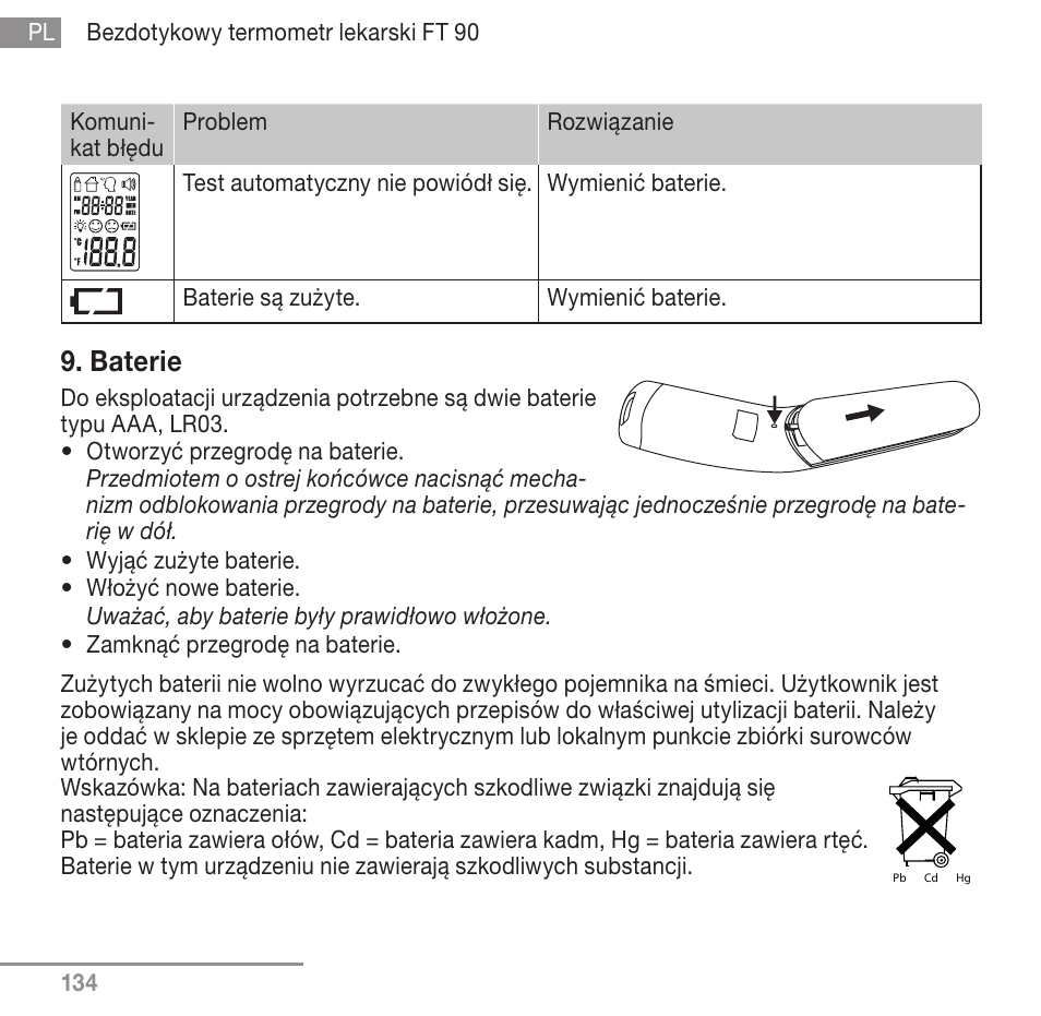 Baterie | Beurer FT 90 User Manual | Page 134 / 144