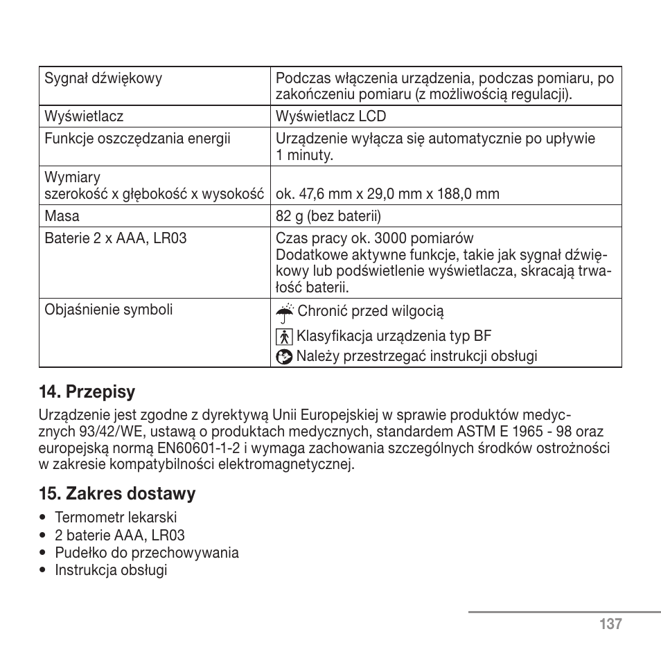 Przepisy, Zakres dostawy | Beurer FT 90 User Manual | Page 137 / 144