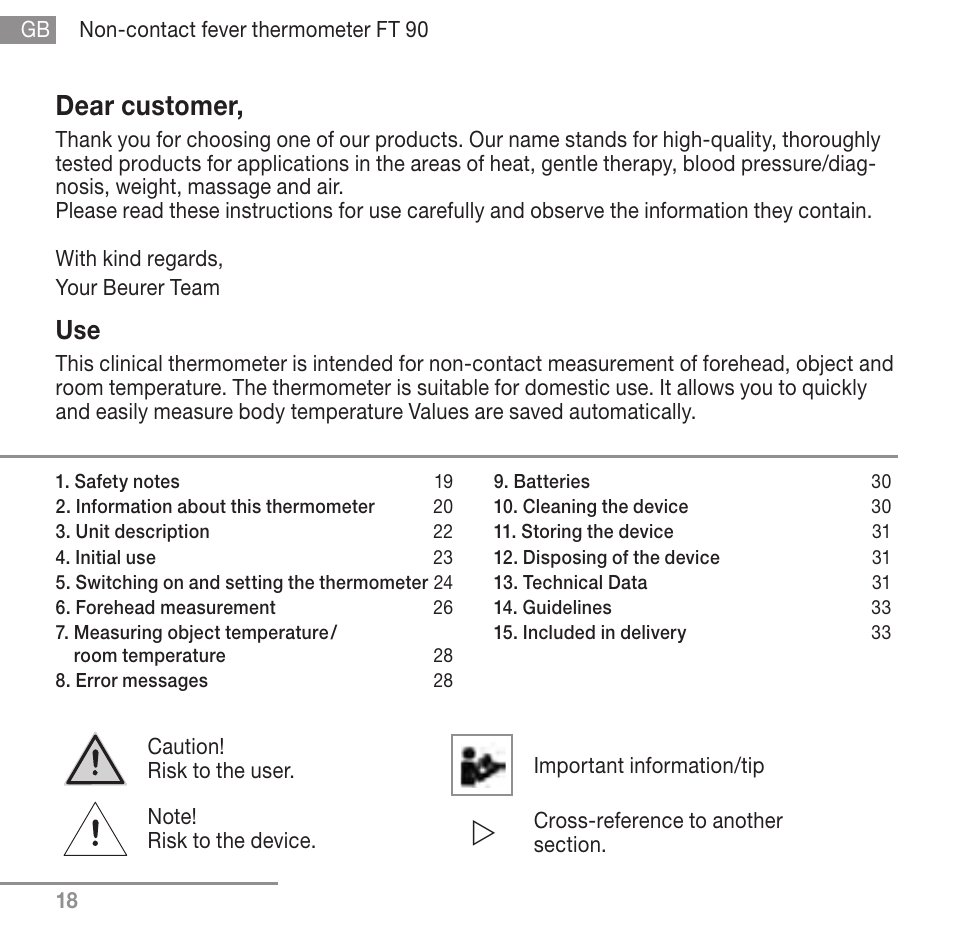 Dear customer | Beurer FT 90 User Manual | Page 18 / 144