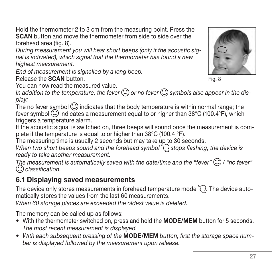 1 displaying saved measurements | Beurer FT 90 User Manual | Page 27 / 144