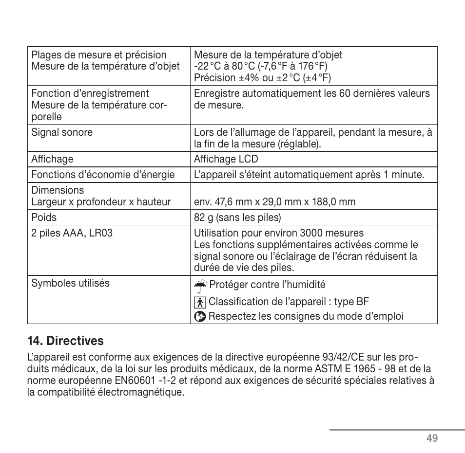 Directives | Beurer FT 90 User Manual | Page 49 / 144