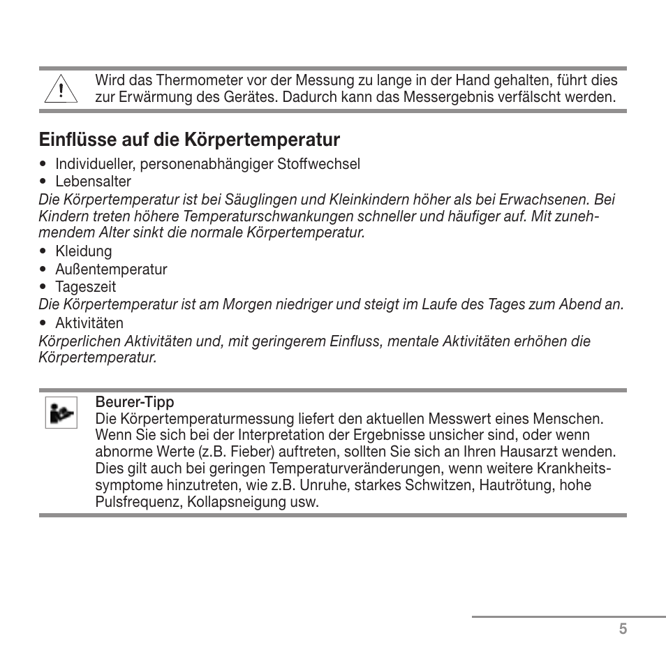 Einflüsse auf die körpertemperatur | Beurer FT 90 User Manual | Page 5 / 144