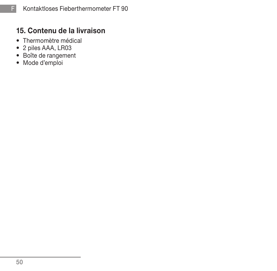 Contenu de la livraison | Beurer FT 90 User Manual | Page 50 / 144