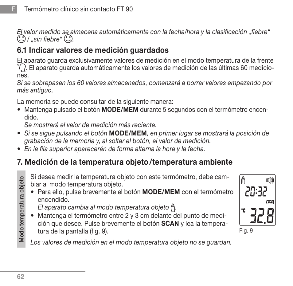 1 indicar valores de medición guardados | Beurer FT 90 User Manual | Page 62 / 144