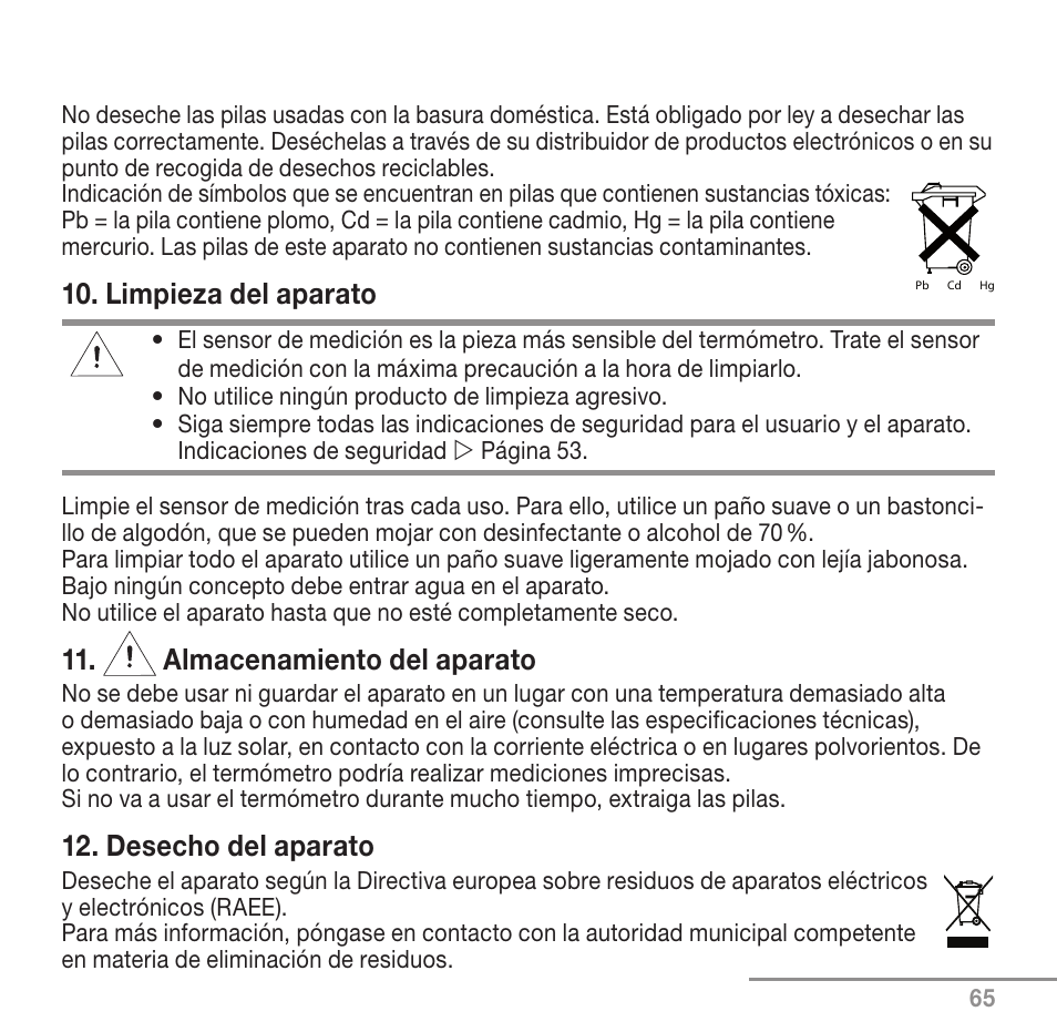 Limpieza del aparato, Almacenamiento del aparato, Desecho del aparato | Beurer FT 90 User Manual | Page 65 / 144