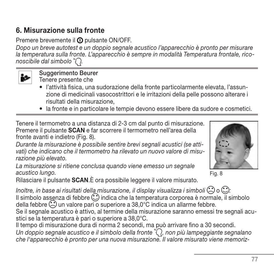 Misurazione sulla fronte | Beurer FT 90 User Manual | Page 77 / 144