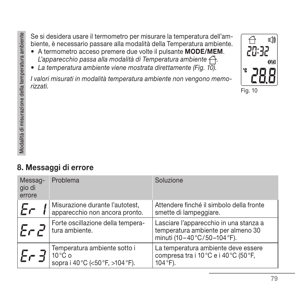 Messaggi di errore | Beurer FT 90 User Manual | Page 79 / 144