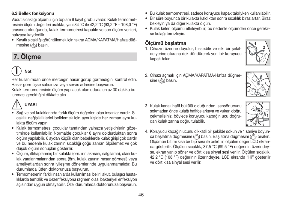 Ölçme, Ölçümü başlatma | Beurer FT 78 User Manual | Page 46 / 72