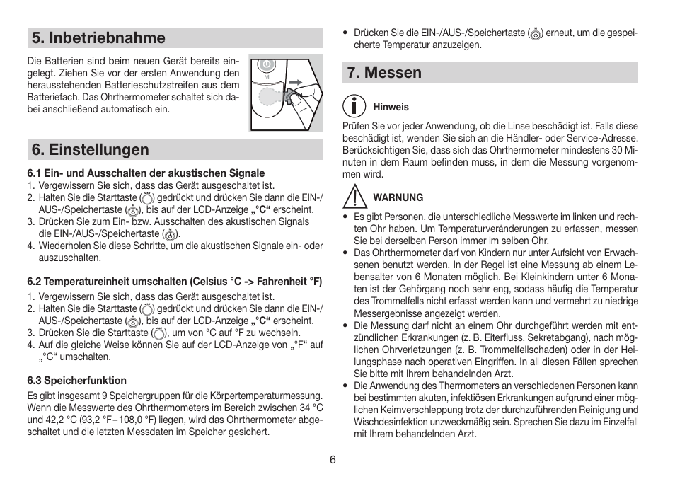 Inbetriebnahme, Einstellungen, Messen | Beurer FT 78 User Manual | Page 6 / 72