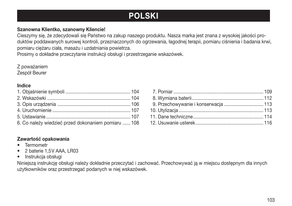 Polski | Beurer FT 70 User Manual | Page 103 / 120