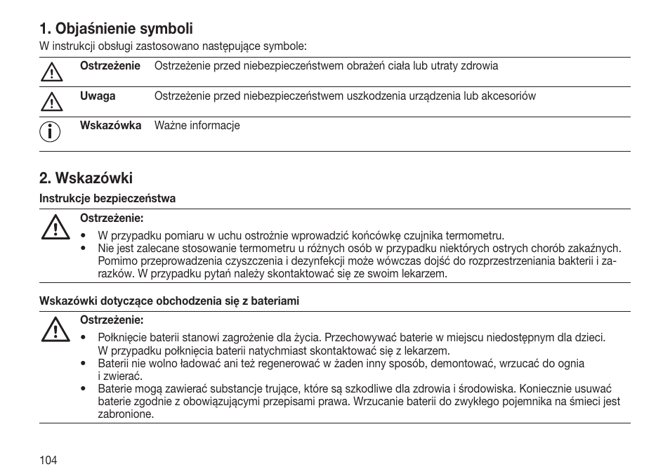 Objaśnienie symboli, Wskazówki | Beurer FT 70 User Manual | Page 104 / 120