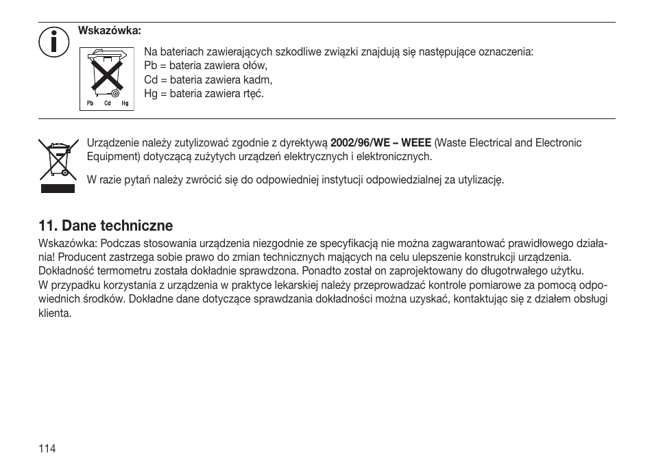 Dane techniczne | Beurer FT 70 User Manual | Page 114 / 120