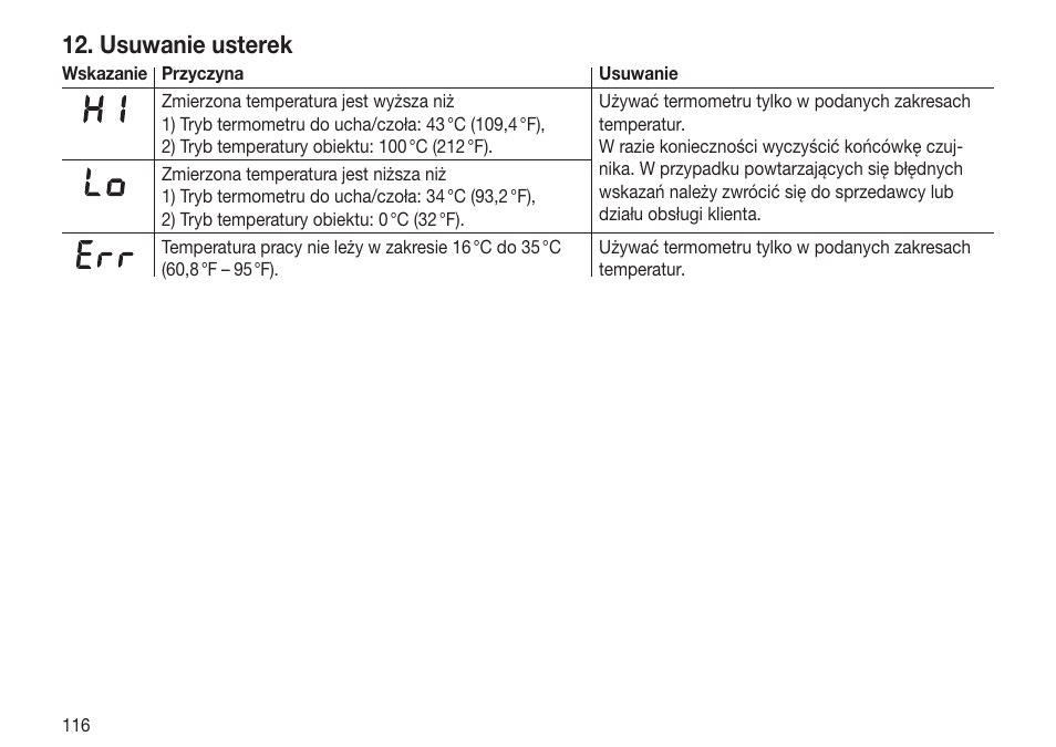 Usuwanie usterek | Beurer FT 70 User Manual | Page 116 / 120