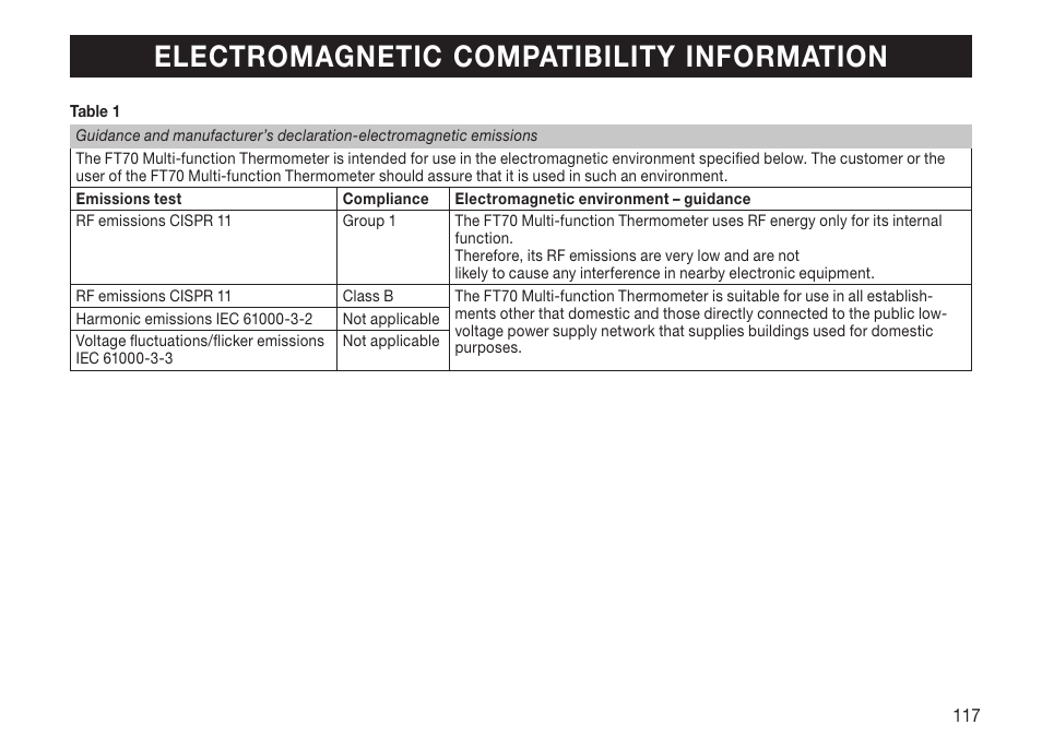 Electromagnetic compatibility information | Beurer FT 70 User Manual | Page 117 / 120