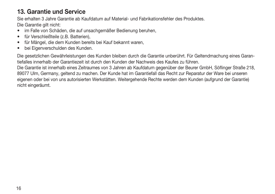 Garantie und service | Beurer FT 70 User Manual | Page 16 / 120