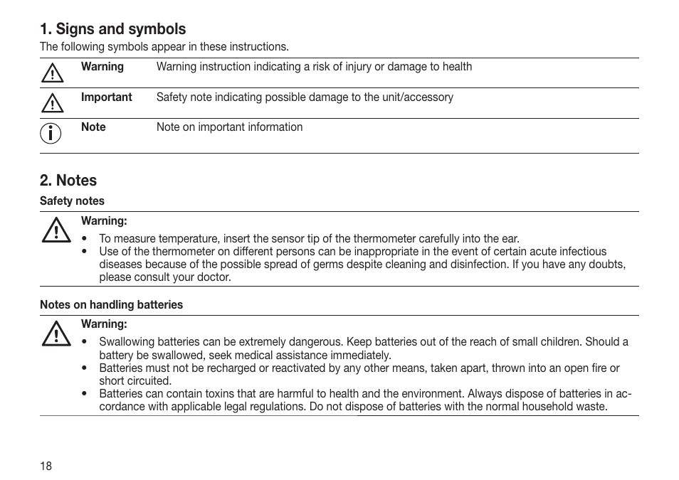 Signs and symbols | Beurer FT 70 User Manual | Page 18 / 120