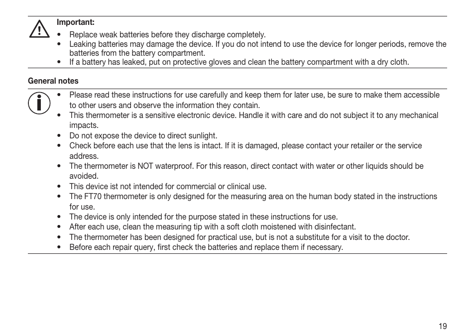 Beurer FT 70 User Manual | Page 19 / 120