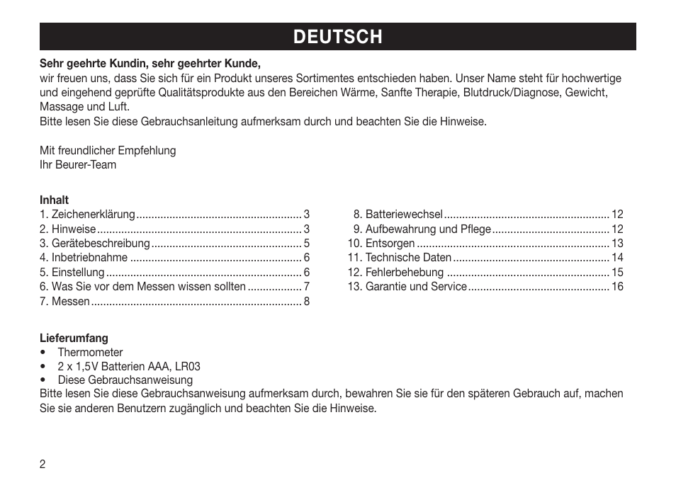 Deutsch | Beurer FT 70 User Manual | Page 2 / 120