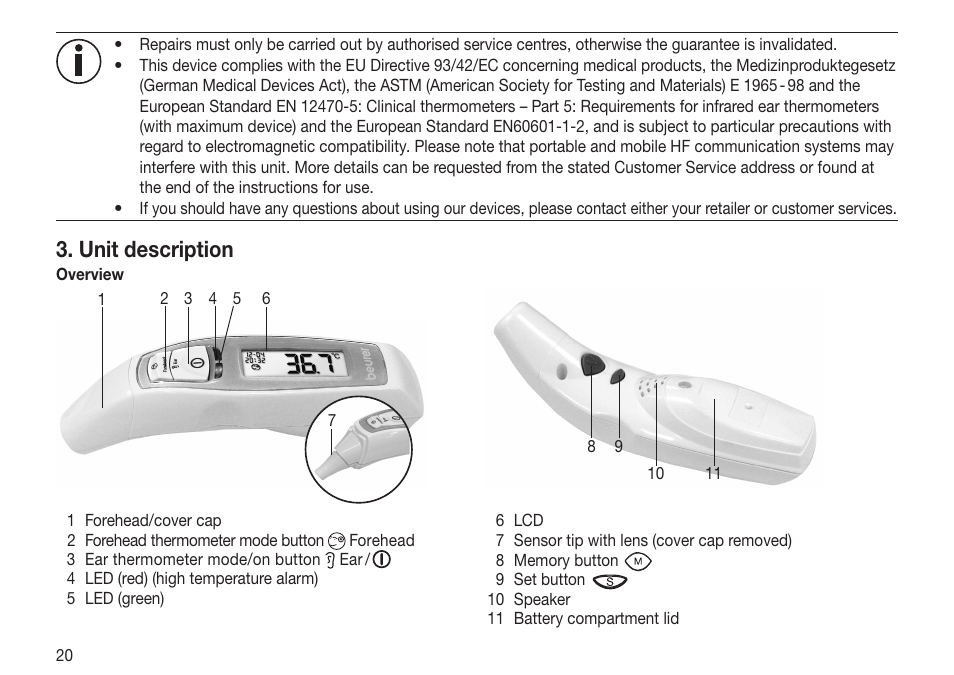 Unit description | Beurer FT 70 User Manual | Page 20 / 120
