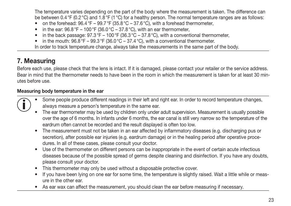 Measuring | Beurer FT 70 User Manual | Page 23 / 120