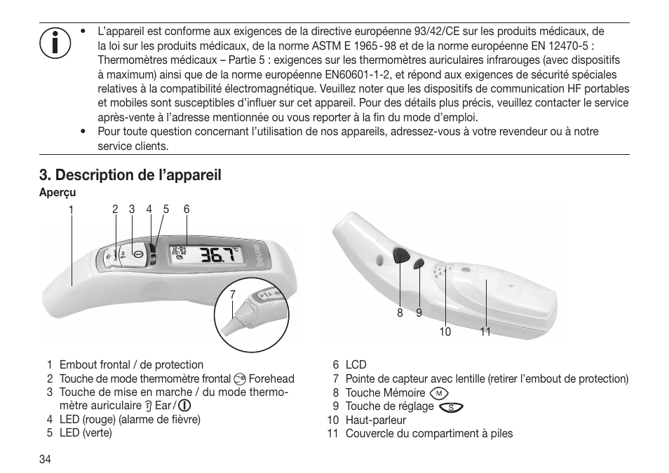 Description de l’appareil | Beurer FT 70 User Manual | Page 34 / 120