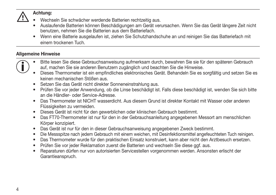 Beurer FT 70 User Manual | Page 4 / 120