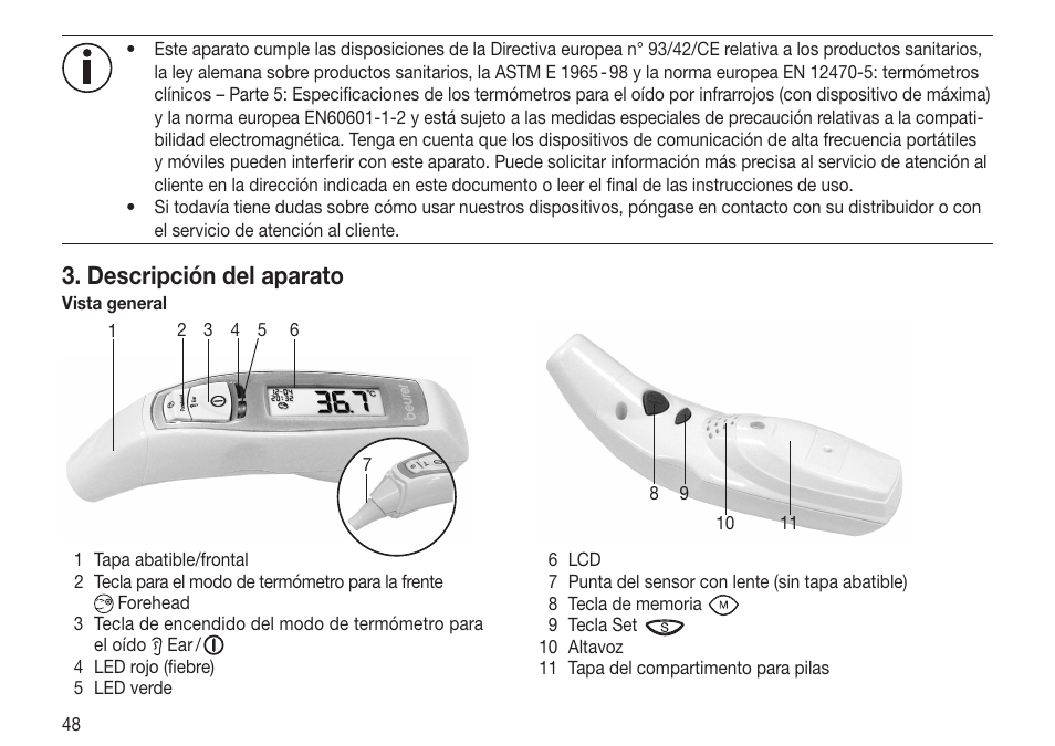 Descripción del aparato | Beurer FT 70 User Manual | Page 48 / 120