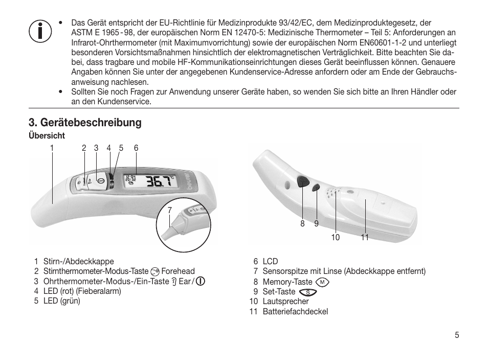 Gerätebeschreibung | Beurer FT 70 User Manual | Page 5 / 120