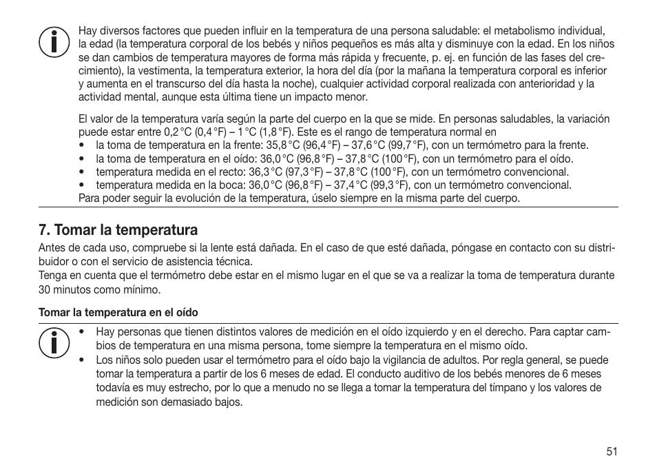 Tomar la temperatura | Beurer FT 70 User Manual | Page 51 / 120