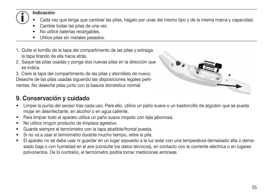 Conservación y cuidado | Beurer FT 70 User Manual | Page 55 / 120