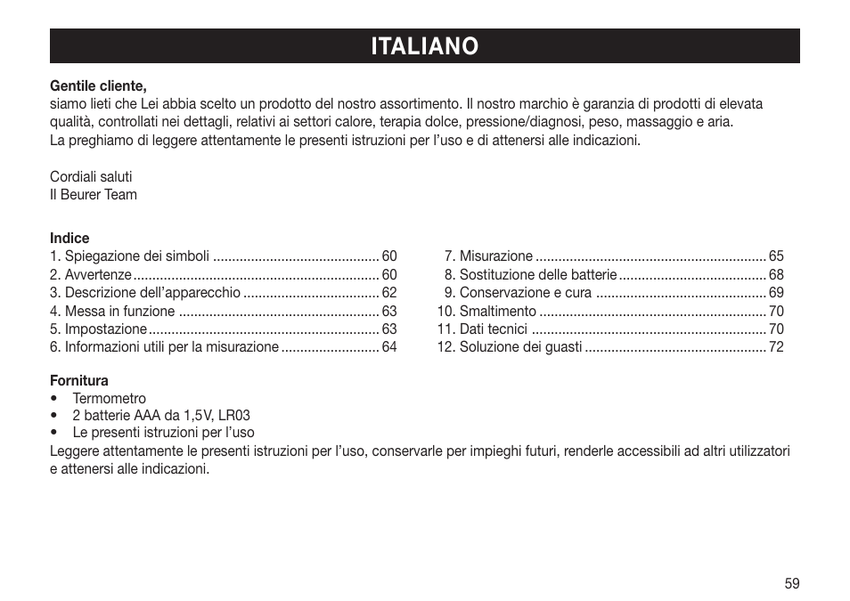 Italiano | Beurer FT 70 User Manual | Page 59 / 120