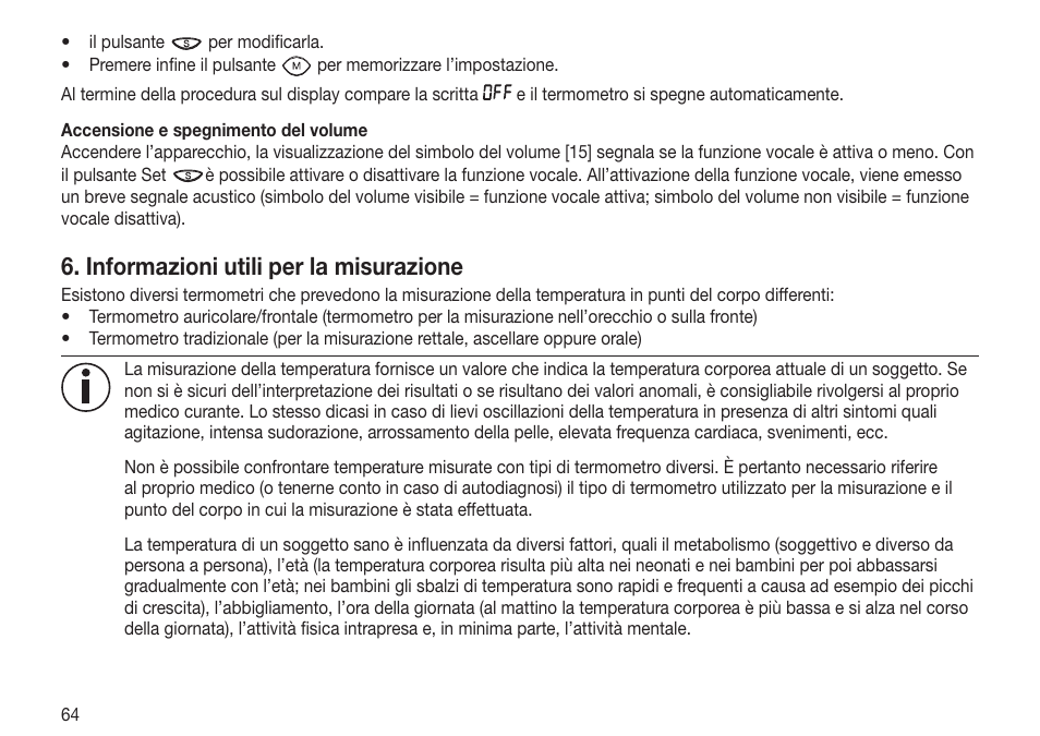 Informazioni utili per la misurazione | Beurer FT 70 User Manual | Page 64 / 120