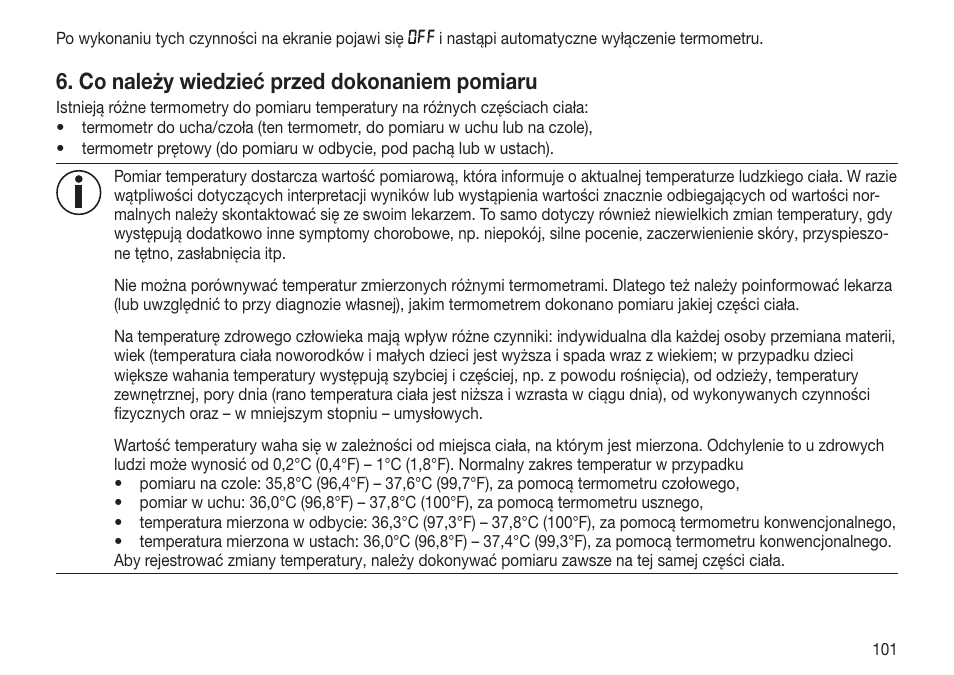 Co należy wiedzieć przed dokonaniem pomiaru | Beurer FT 65 User Manual | Page 101 / 112