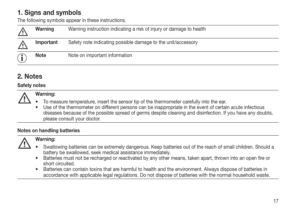Signs and symbols | Beurer FT 65 User Manual | Page 17 / 112