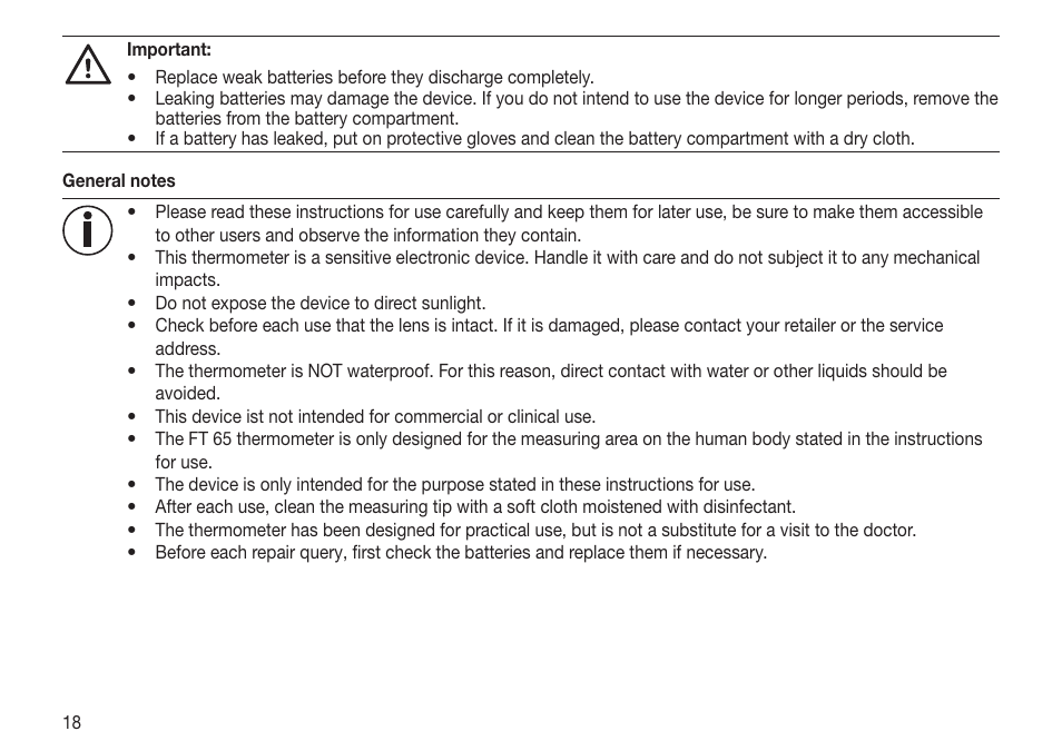 Beurer FT 65 User Manual | Page 18 / 112