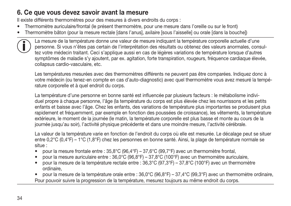 Ce que vous devez savoir avant la mesure | Beurer FT 65 User Manual | Page 34 / 112