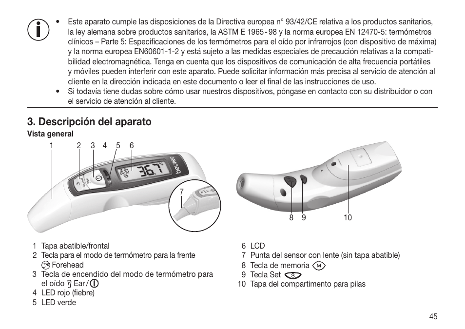 Descripción del aparato | Beurer FT 65 User Manual | Page 45 / 112