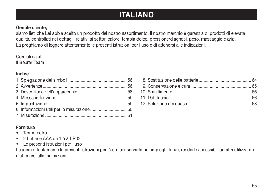 Italiano | Beurer FT 65 User Manual | Page 55 / 112