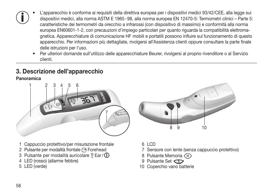 Descrizione dell’apparecchio | Beurer FT 65 User Manual | Page 58 / 112