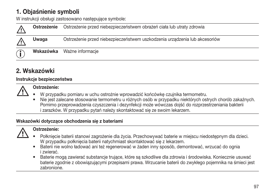 Objaśnienie symboli, Wskazówki | Beurer FT 65 User Manual | Page 97 / 112