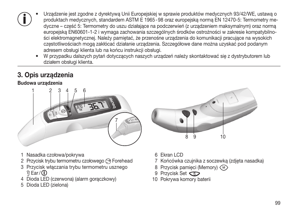 Opis urządzenia | Beurer FT 65 User Manual | Page 99 / 112