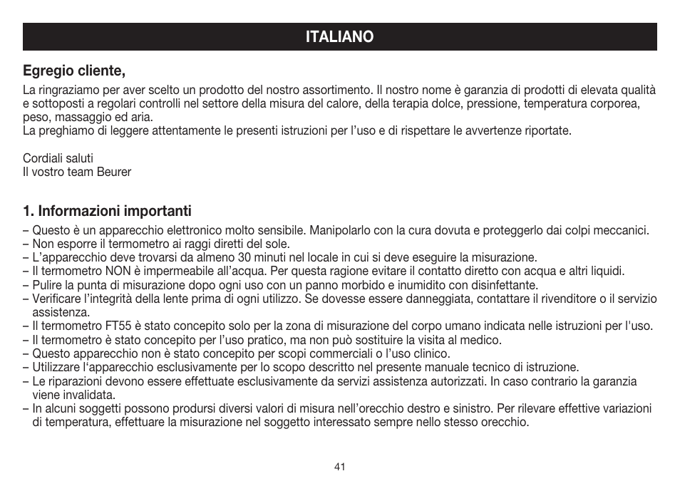 Italiano | Beurer FT 55 User Manual | Page 41 / 88