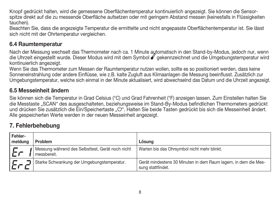 Fehlerbehebung | Beurer FT 55 User Manual | Page 8 / 88