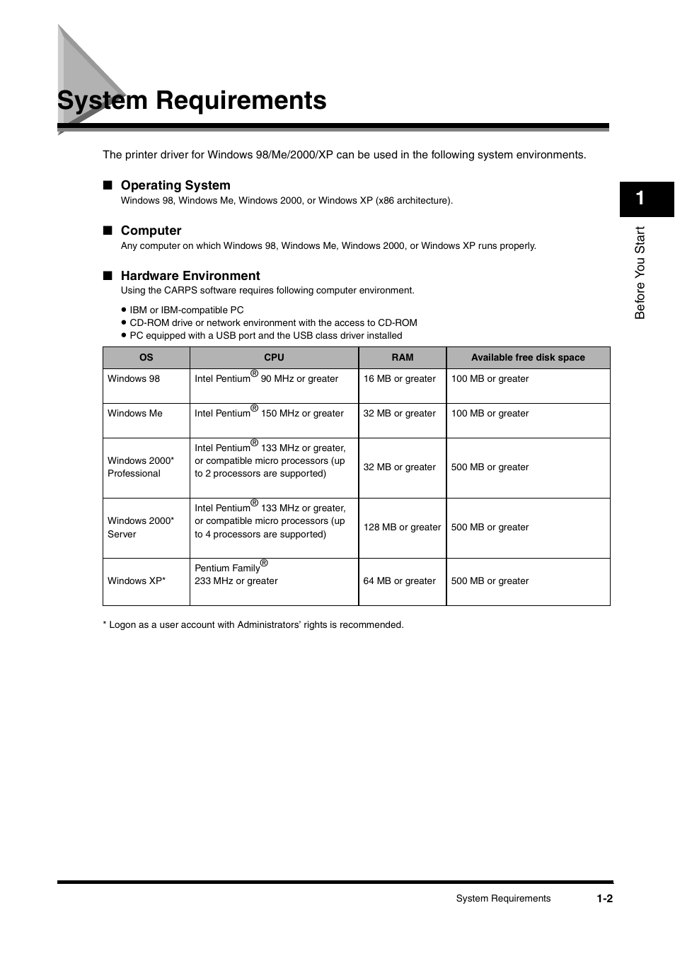 System requirements, System requirements -2 | Canon FAX-L380 User Manual | Page 8 / 104